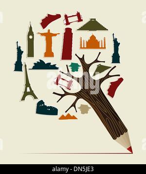 World travel pencil Stock Vector