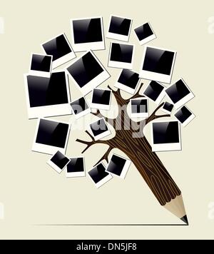 Retro instant photo concept pencil tree Stock Vector