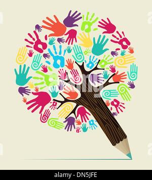 Diversity hand concept pencil tree Stock Vector