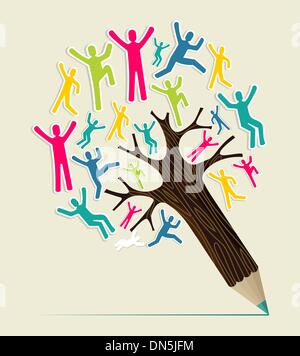 Diversity people concept pencil tree Stock Vector