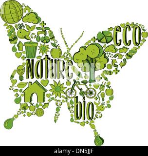 Green butterfly with environmental icons Stock Vector