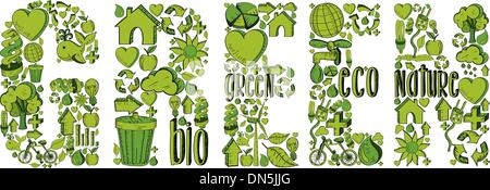 Green word with environmental icons Stock Vector