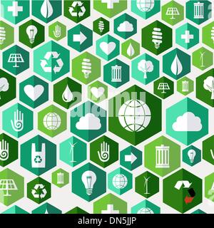 Green environment icons seamless pattern background Stock Vector
