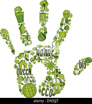 Green hand with environmental icons Stock Vector