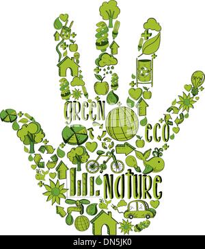 Green hand with environmental icons Stock Vector