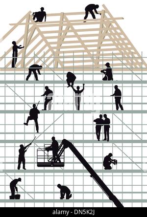Construction workers building a house Stock Vector