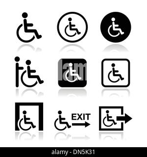 Man on wheelchair, disabled, emergency exit icon Stock Vector