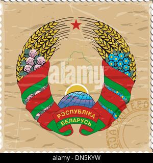 Coat of arms of Belarus on the old postage stamp Stock Vector