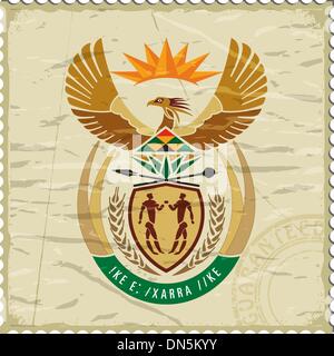 Coat of arms of  South Africa on the old postage stamp Stock Vector