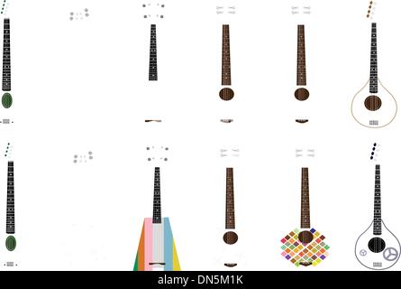 A Set of Beautiful Ukulele Guitars on White Background Stock Vector