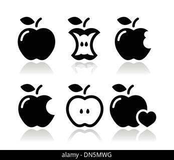 Apple, apple core, bitten, half vector icons Stock Vector