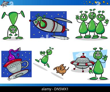 Aliens or Martians Cartoon Characters Set Stock Vector