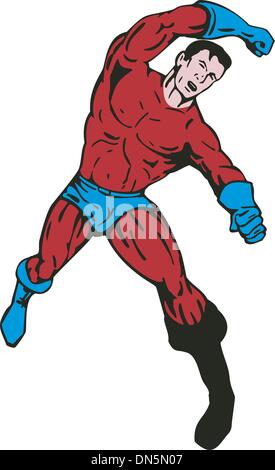 cartoon super hero running punching Stock Vector