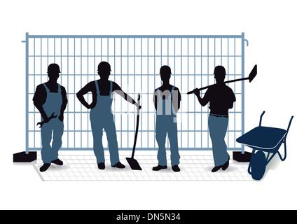 Construction worker in front of fence Stock Vector