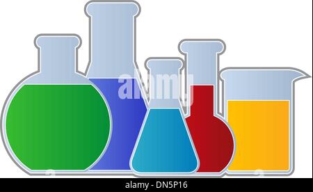 Chemistry experiment. Flasks with chemicals. Laboratory test Stock ...