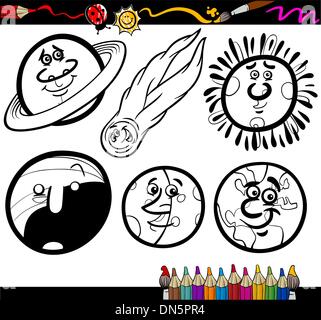 Cartoon Planets and Orbs coloring page Stock Vector