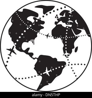 vector airplane flight paths over earth globe Stock Vector