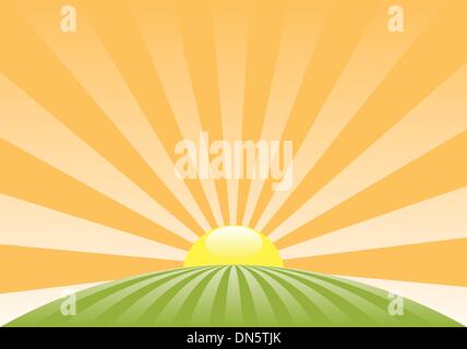 vector abstract rural landscape with rising sun Stock Vector Image ...