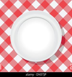 vector red picnic tablecloth and empty plate Stock Vector