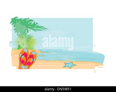 Flip-flops and seashell on the beach Stock Vector