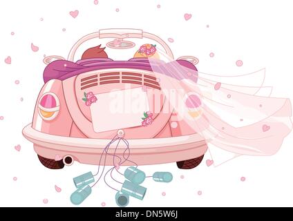Vector illustration of just married couple driving a white car in ...
