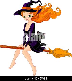 Witch riding a broom Stock Vector