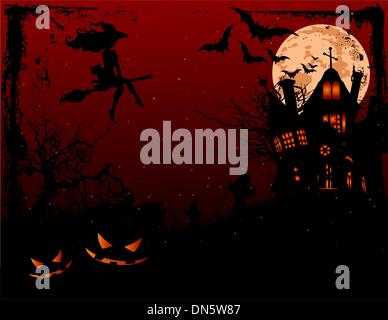Halloween illustration of haunted house Stock Vector