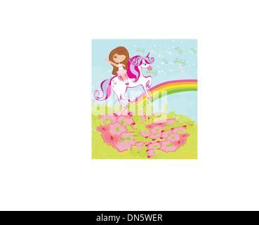 The girl who goes on the sky on a winged unicorn Stock Vector