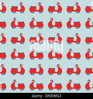 Seamless pattern with red scooters on blue background . Easy editable. Stock Vector