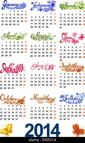 Calendar 2014 Stock Vector