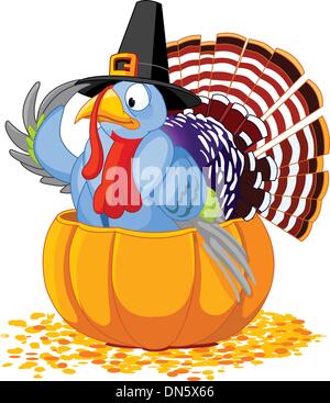 Pilgrim Turkey in pumpkin Stock Vector