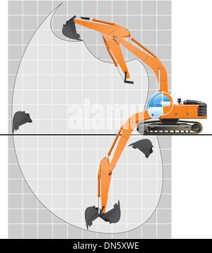 working range of an excavator. Stock Vector