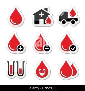 Blood donation vector icons set Stock Vector