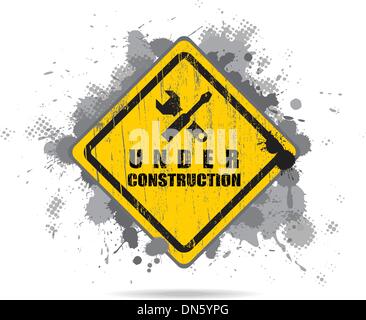 Vector worn road sign Under construction with tools. Stock Vector