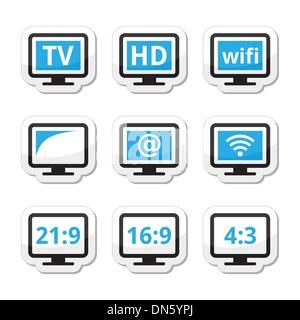 TV monitor, screen icons set Stock Vector