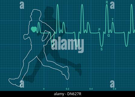 vector heartbeat electrocardiogram and running man Stock Vector