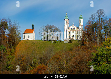 Leonhardskapelle chapel and Heilig-Kreuz-Kirche pilgrimage church, Kalvarienberg or calvary, Bad Tölz, Upper Bavaria, Bavaria Stock Photo
