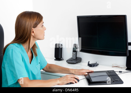Female Dentist Using Computer Stock Photo