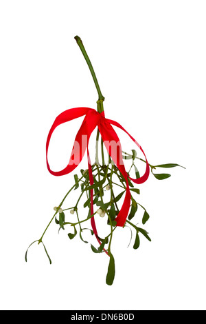 mistletoe's bunch with red ribbon on white background Stock Photo - Alamy