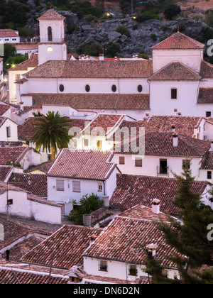 Night view. Town of Grazalema, Natural Park of Sierra de Grazalema. Ruta de los Pueblos Blancos. Cádiz. Andalucia. Spain. Stock Photo