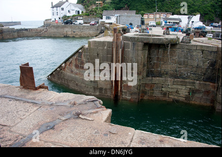 Old harbour entrance gate Porthleven Cornwall UK Stock Photo