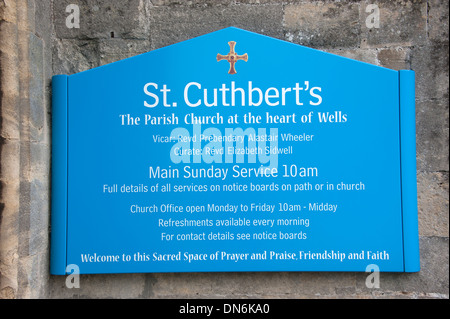 St Cuthbert's Church Sign Wells Somerset UK Stock Photo