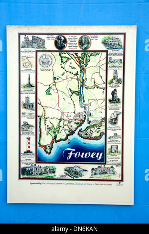 Fowey Tourist Information Map Sign Cornwall UK Stock Photo