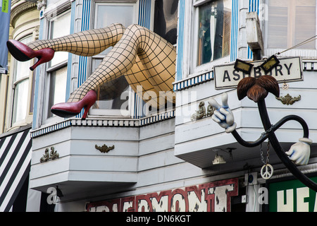 Giant lady legs leaning from the window of a gift store in Haight-Ashbury district, San Francisco, California, USA Stock Photo