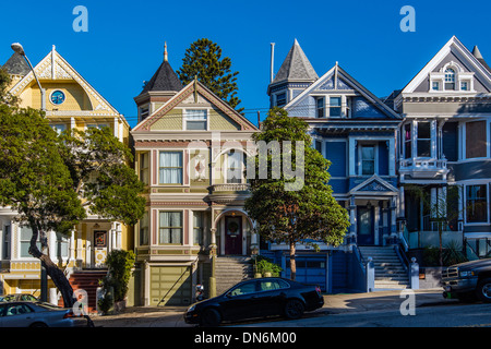 Victorian style houses in Haight-Ashbury neighborhood, San Francisco, California, USA Stock Photo