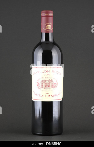 A bottle of red wine, Pavillon Rouge, 2005, Chateau Margaux, Bordeaux, France Stock Photo