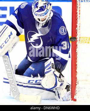 Tampa, Florida, USA. 19th Dec, 2013. DIRK SHADD | Times .Tampa Bay Lightning goalie Anders Lindback (39) makes a save against the Nashville Predators during second period action at the Times Forum in Tampa Thursday evening (12/19/13) Credit:  Dirk Shadd/Tampa Bay Times/ZUMAPRESS.com/Alamy Live News Stock Photo