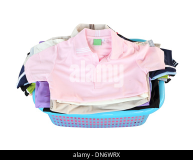 pile of clothes in basket on white background (with clipping path) Stock Photo