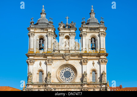 Façade of the Santa Maria Monastery, Alcobaca, Estremadura and Ribatejo Province, Portugal Stock Photo