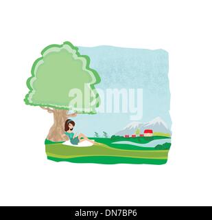 girl relaxes in the park Stock Vector